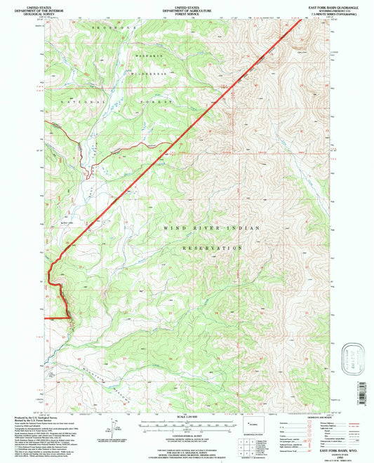 Classic USGS East Fork Basin Wyoming 7.5'x7.5' Topo Map Image