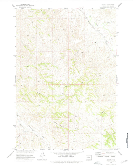 Classic USGS Echeta Wyoming 7.5'x7.5' Topo Map Image