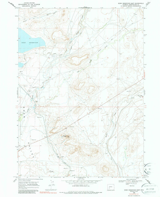 Classic USGS Eden Reservoir East Wyoming 7.5'x7.5' Topo Map Image