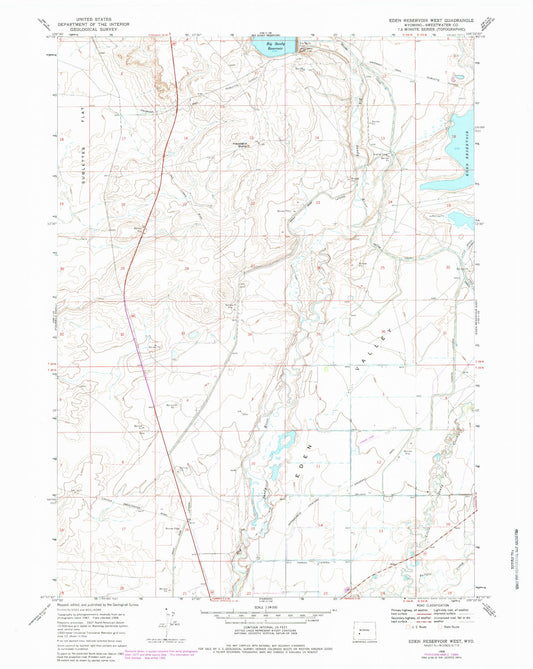 Classic USGS Eden Reservoir West Wyoming 7.5'x7.5' Topo Map Image