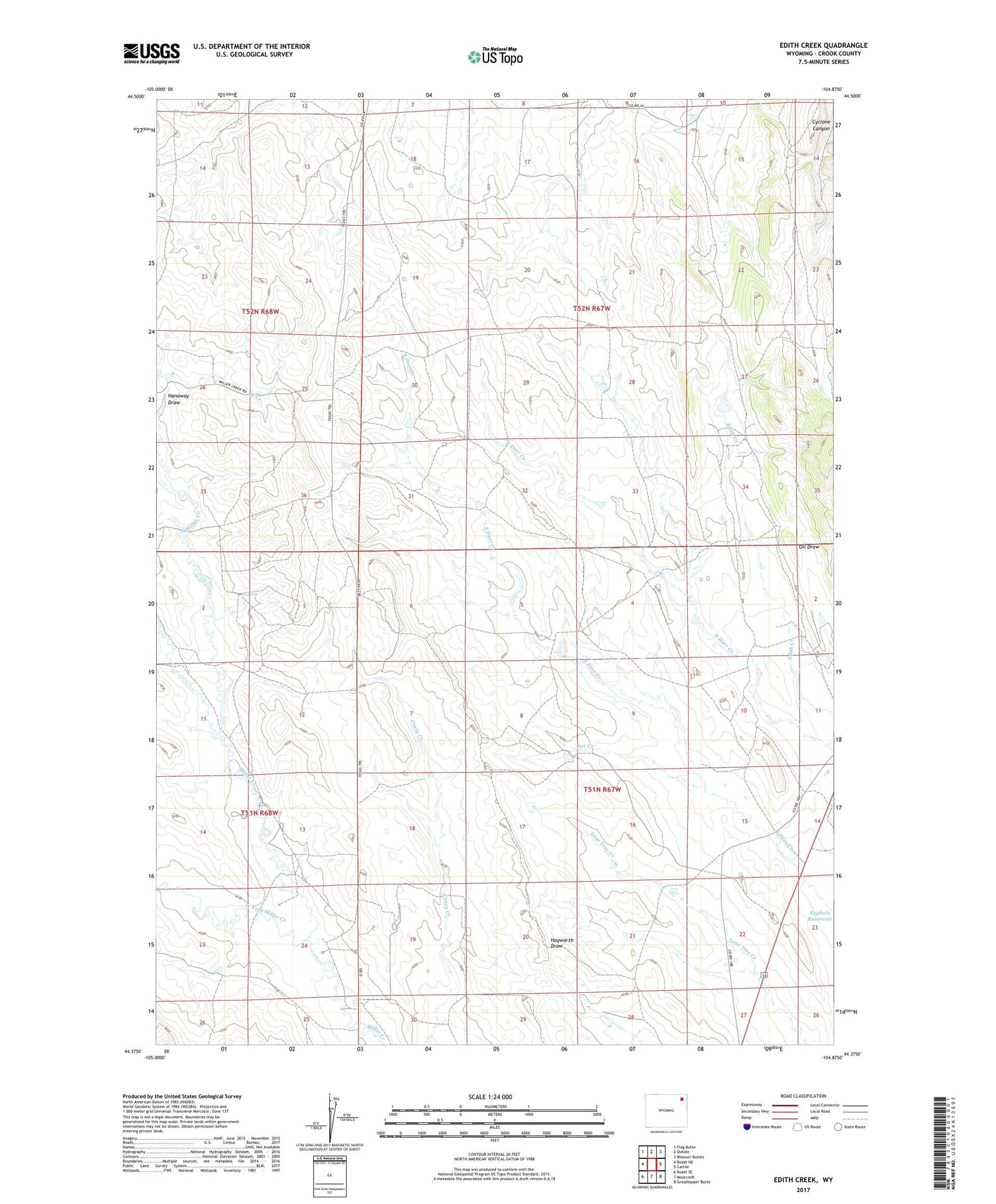 Edith Creek Wyoming US Topo Map Image