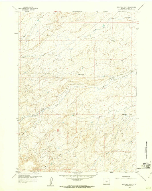 Classic USGS Eightmile Draw Wyoming 7.5'x7.5' Topo Map Image
