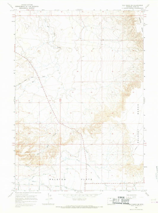 Classic USGS Elk Basin SW Wyoming 7.5'x7.5' Topo Map Image