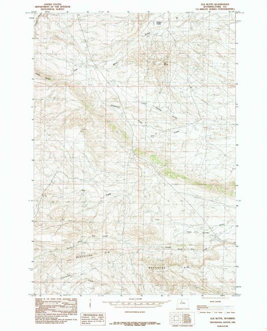 Classic USGS Elk Butte Wyoming 7.5'x7.5' Topo Map Image
