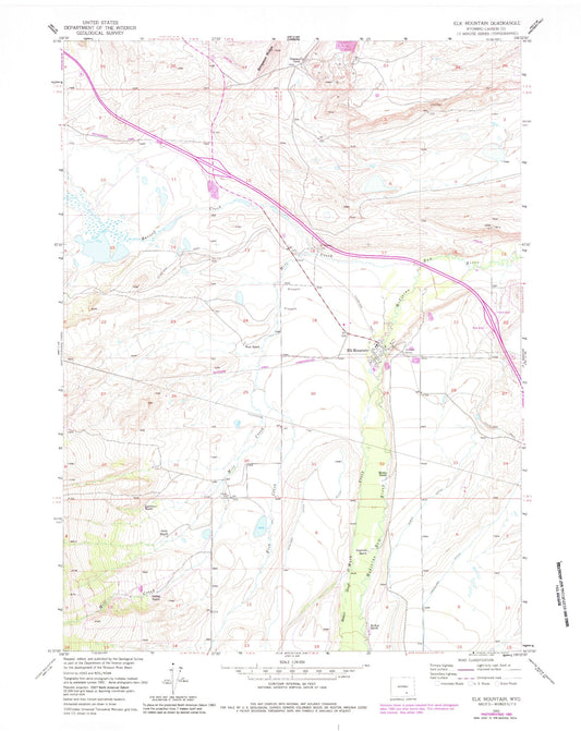 Classic USGS Elk Mountain Wyoming 7.5'x7.5' Topo Map Image