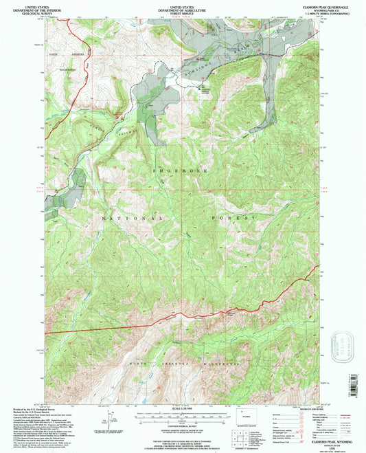 Classic USGS Elkhorn Peak Wyoming 7.5'x7.5' Topo Map Image