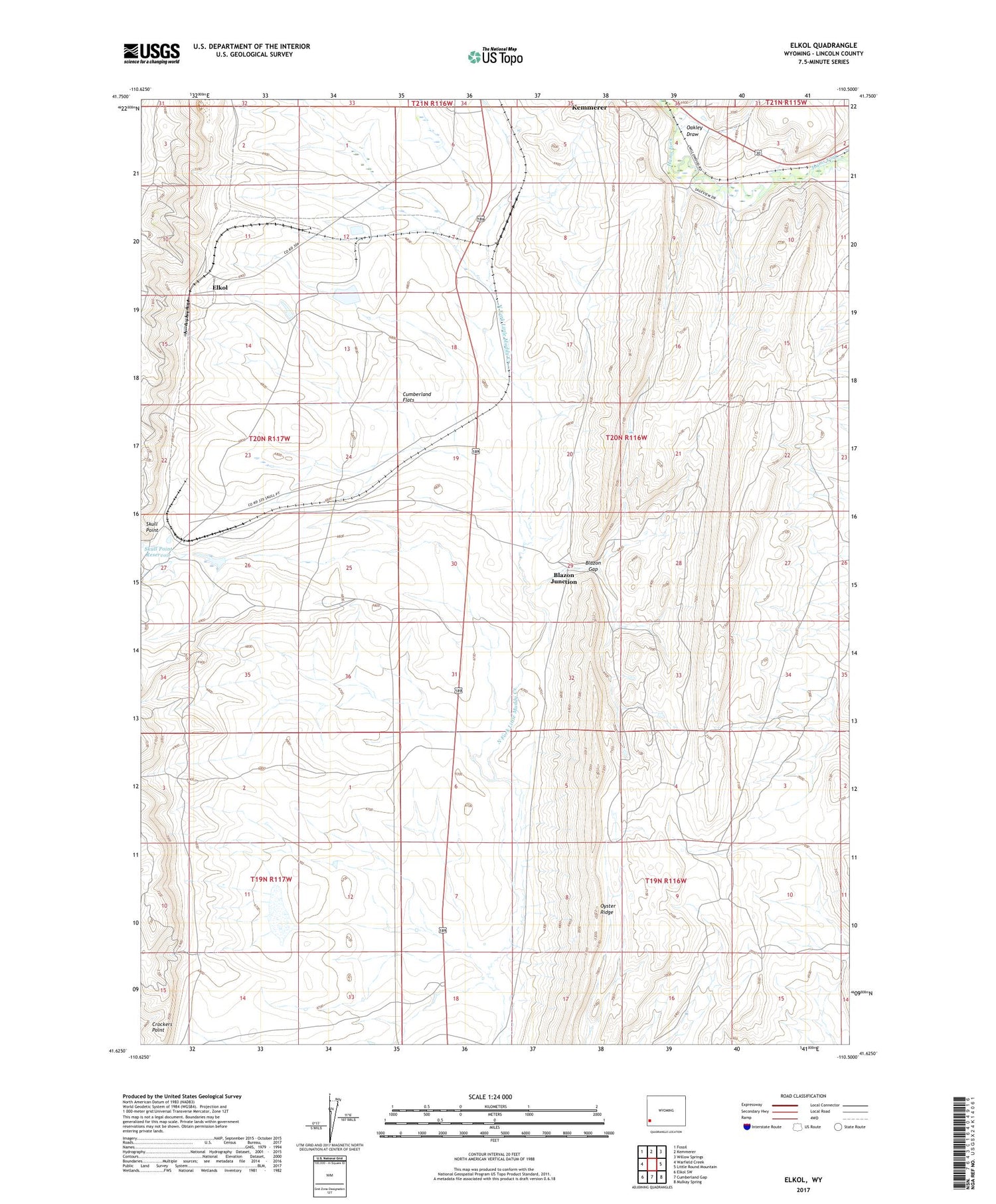 Elkol Wyoming US Topo Map Image