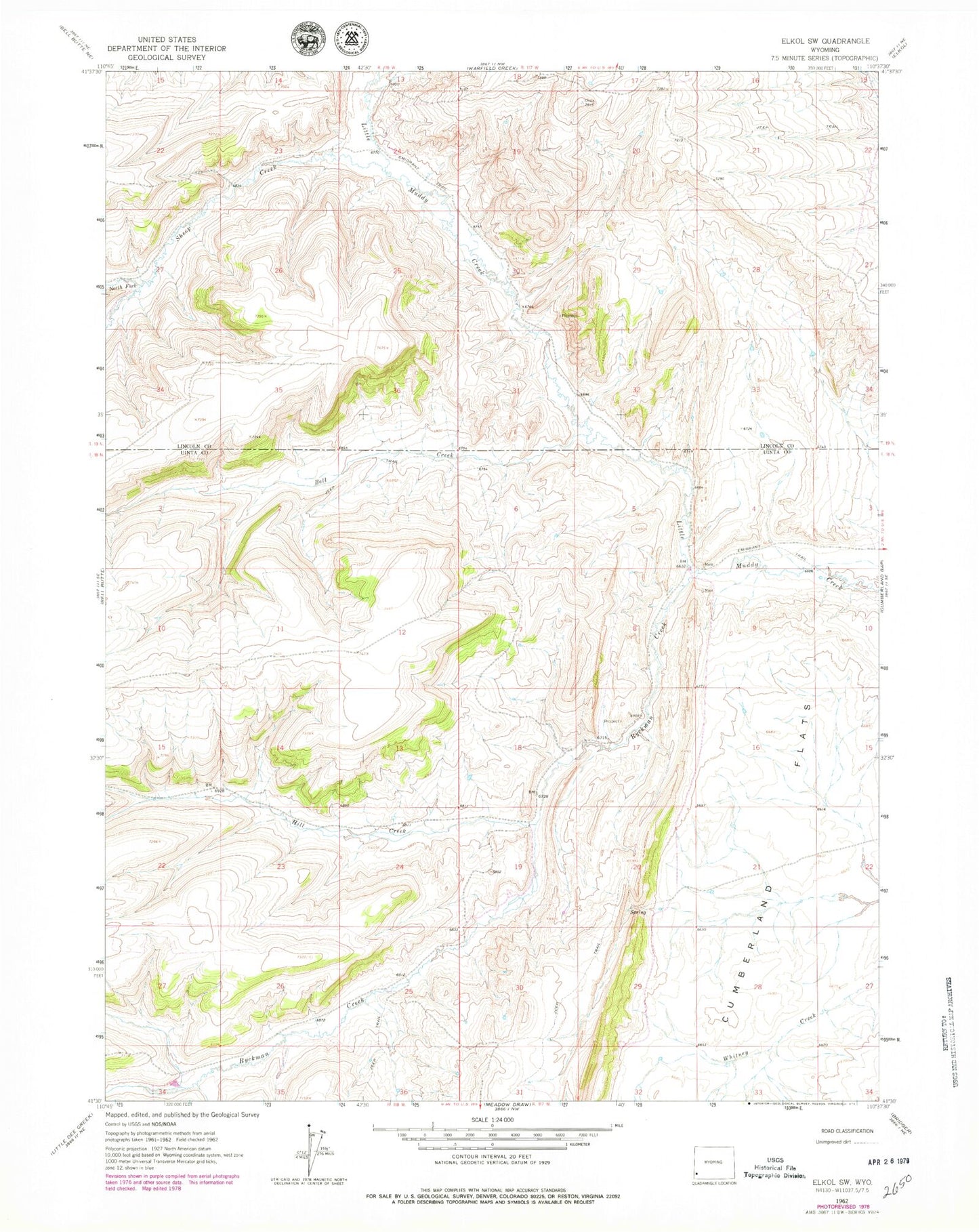Classic USGS Elkol SW Wyoming 7.5'x7.5' Topo Map Image