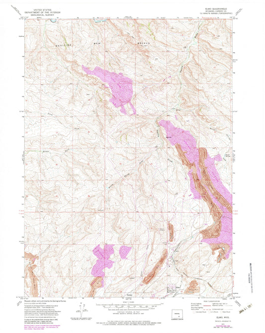 Classic USGS Elmo Wyoming 7.5'x7.5' Topo Map Image
