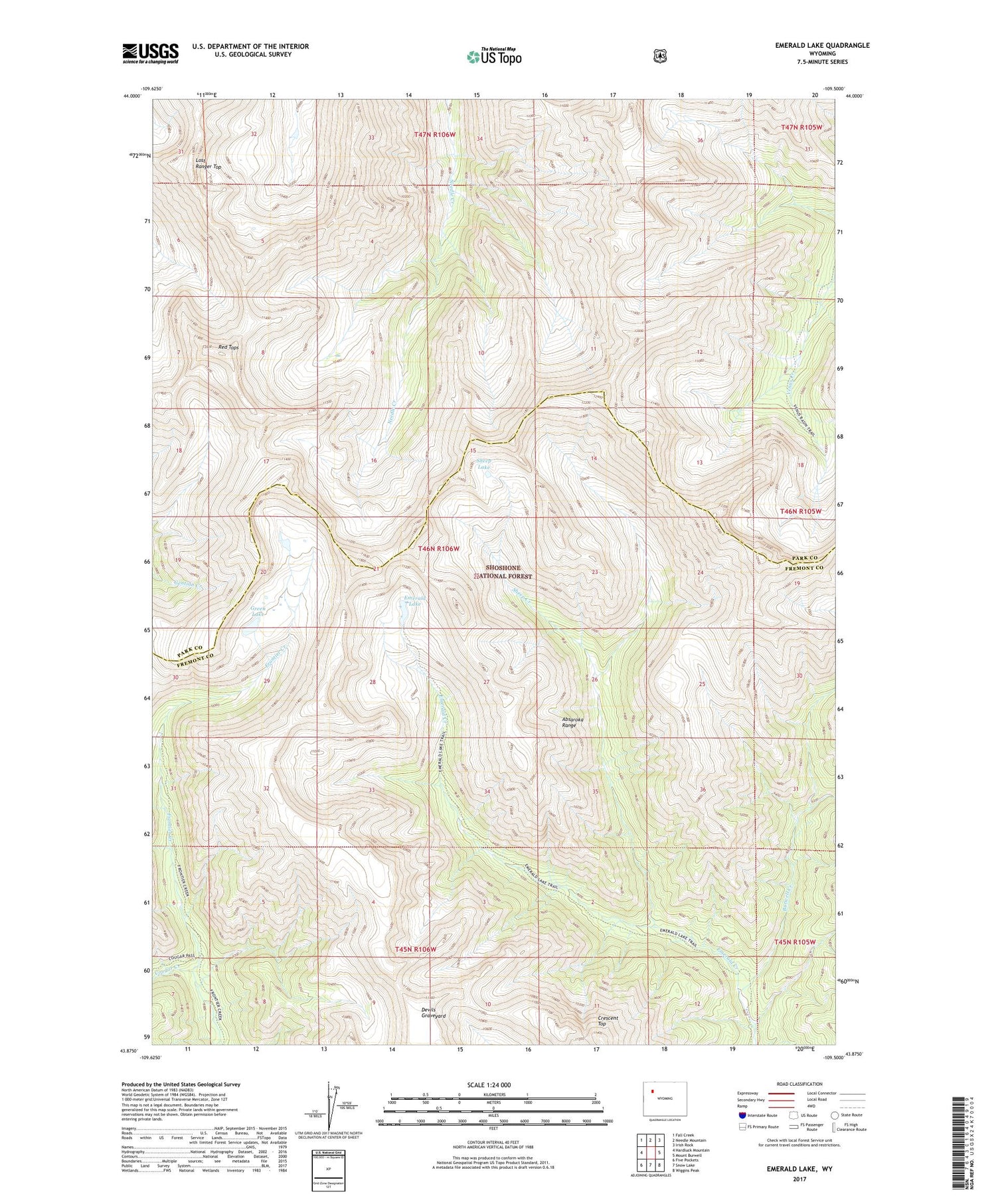 Emerald Lake Wyoming US Topo Map Image