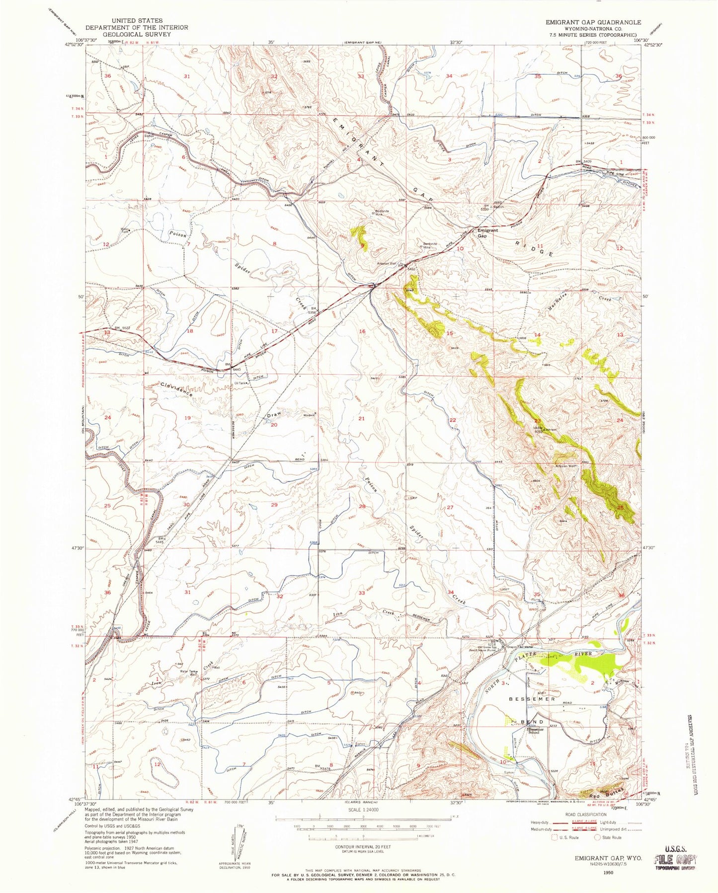 Classic USGS Emigrant Gap Wyoming 7.5'x7.5' Topo Map Image