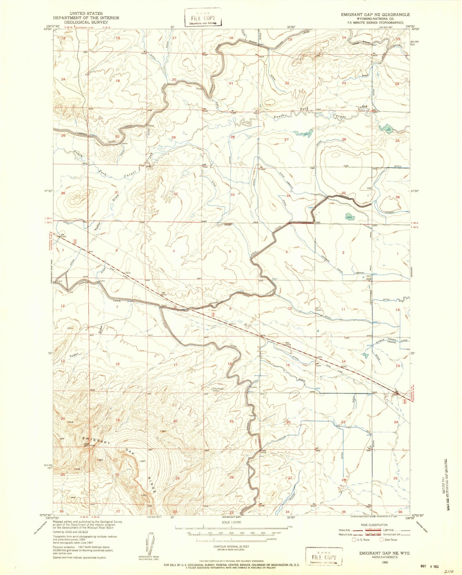 Classic USGS Emigrant Gap NE Wyoming 7.5'x7.5' Topo Map Image