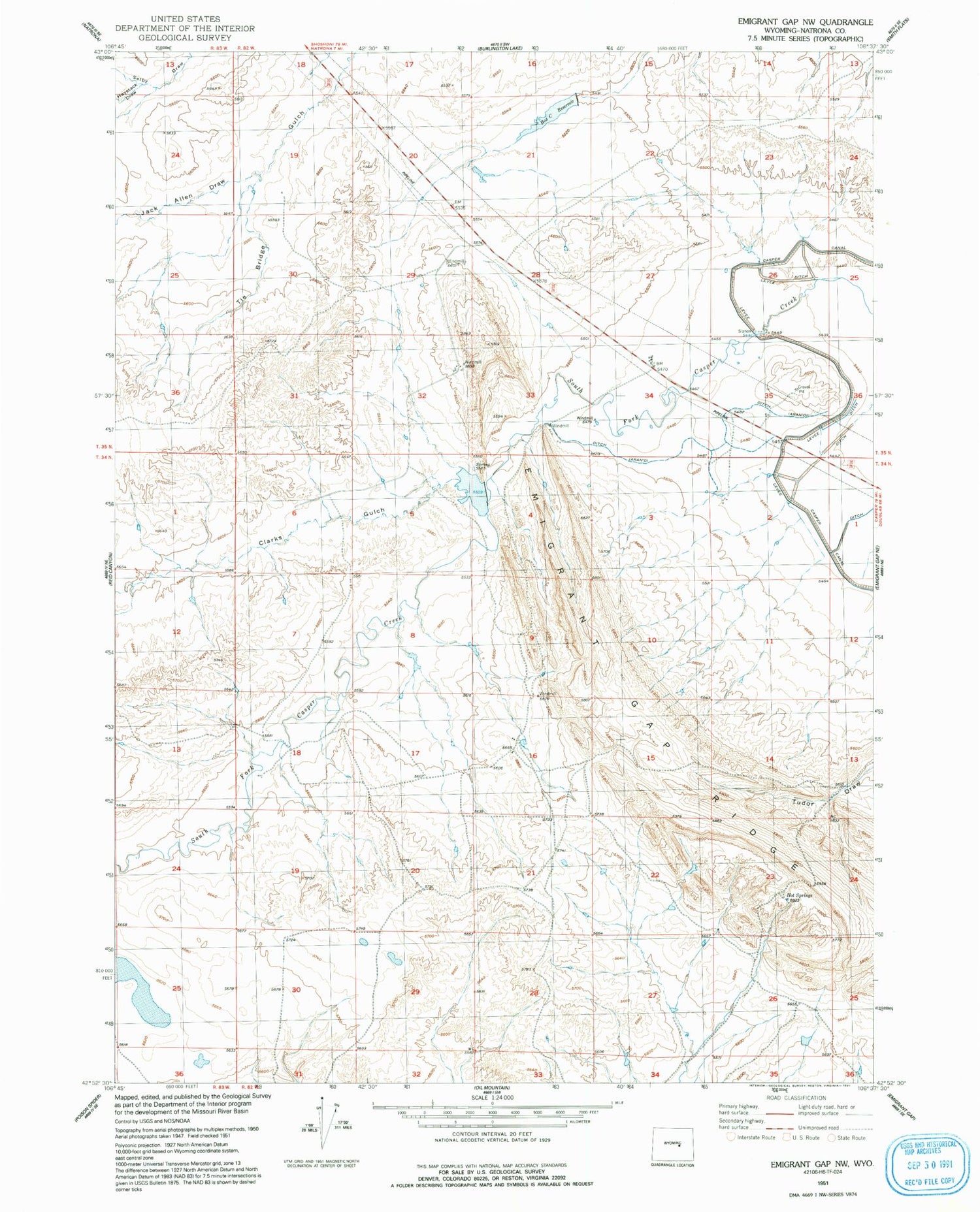 Classic USGS Emigrant Gap NW Wyoming 7.5'x7.5' Topo Map Image