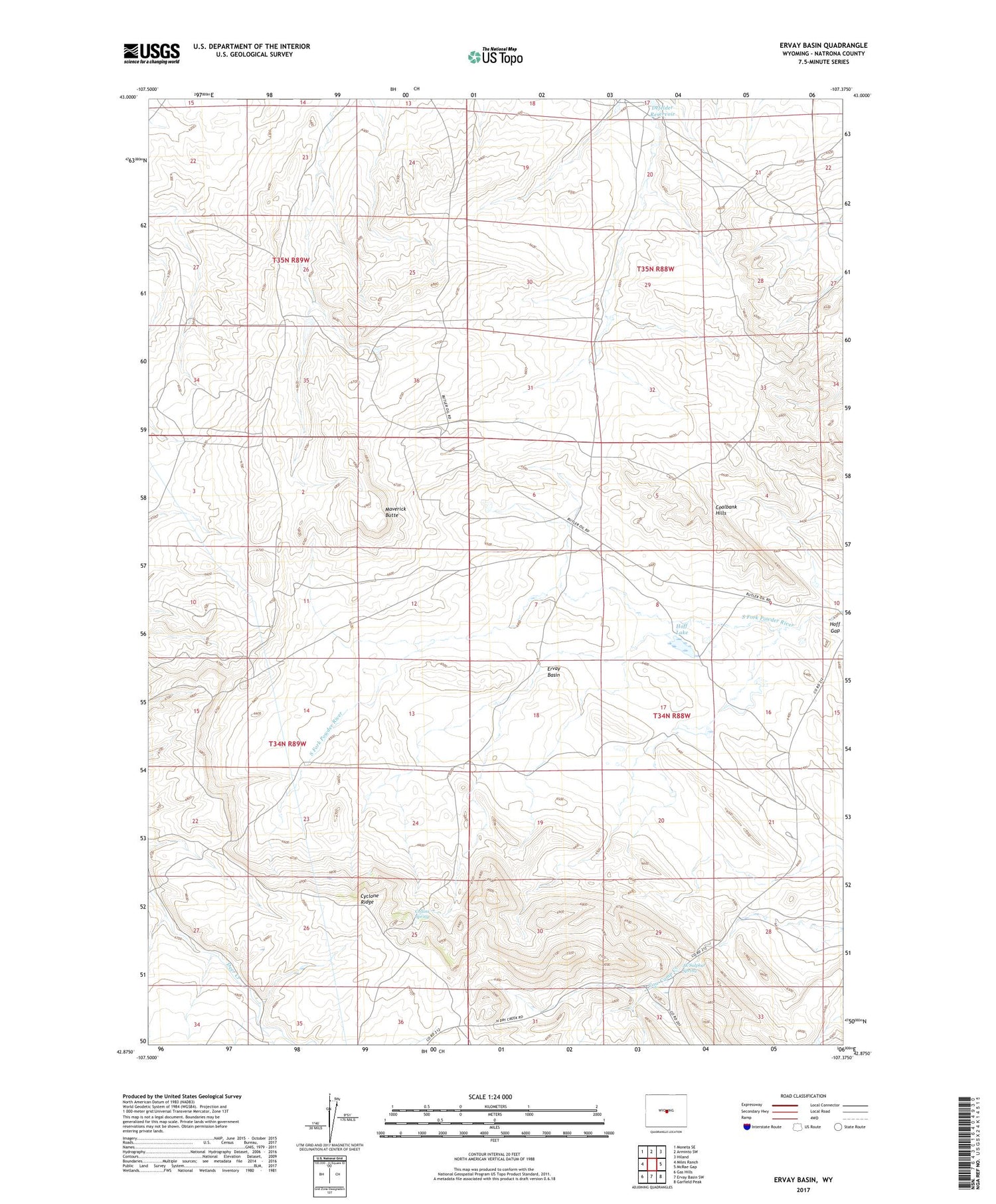 Ervay Basin Wyoming US Topo Map Image