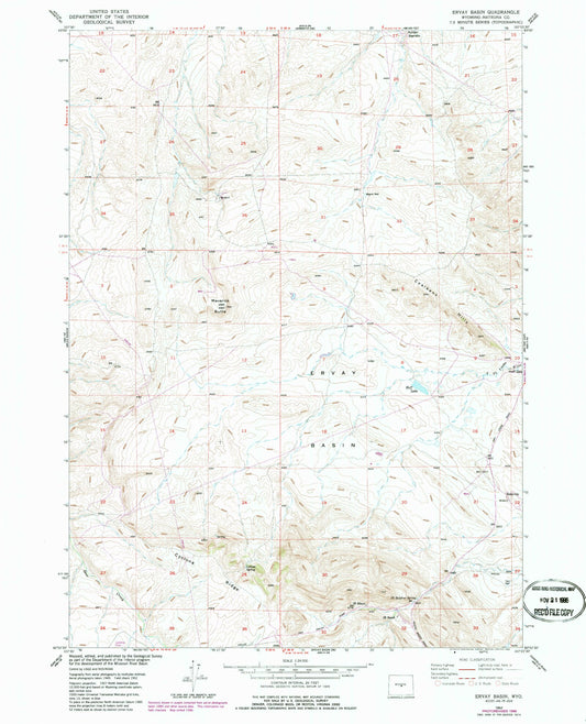 Classic USGS Ervay Basin Wyoming 7.5'x7.5' Topo Map Image