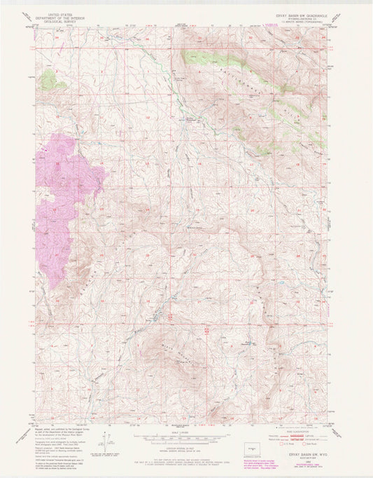 Classic USGS Ervay Basin SW Wyoming 7.5'x7.5' Topo Map Image