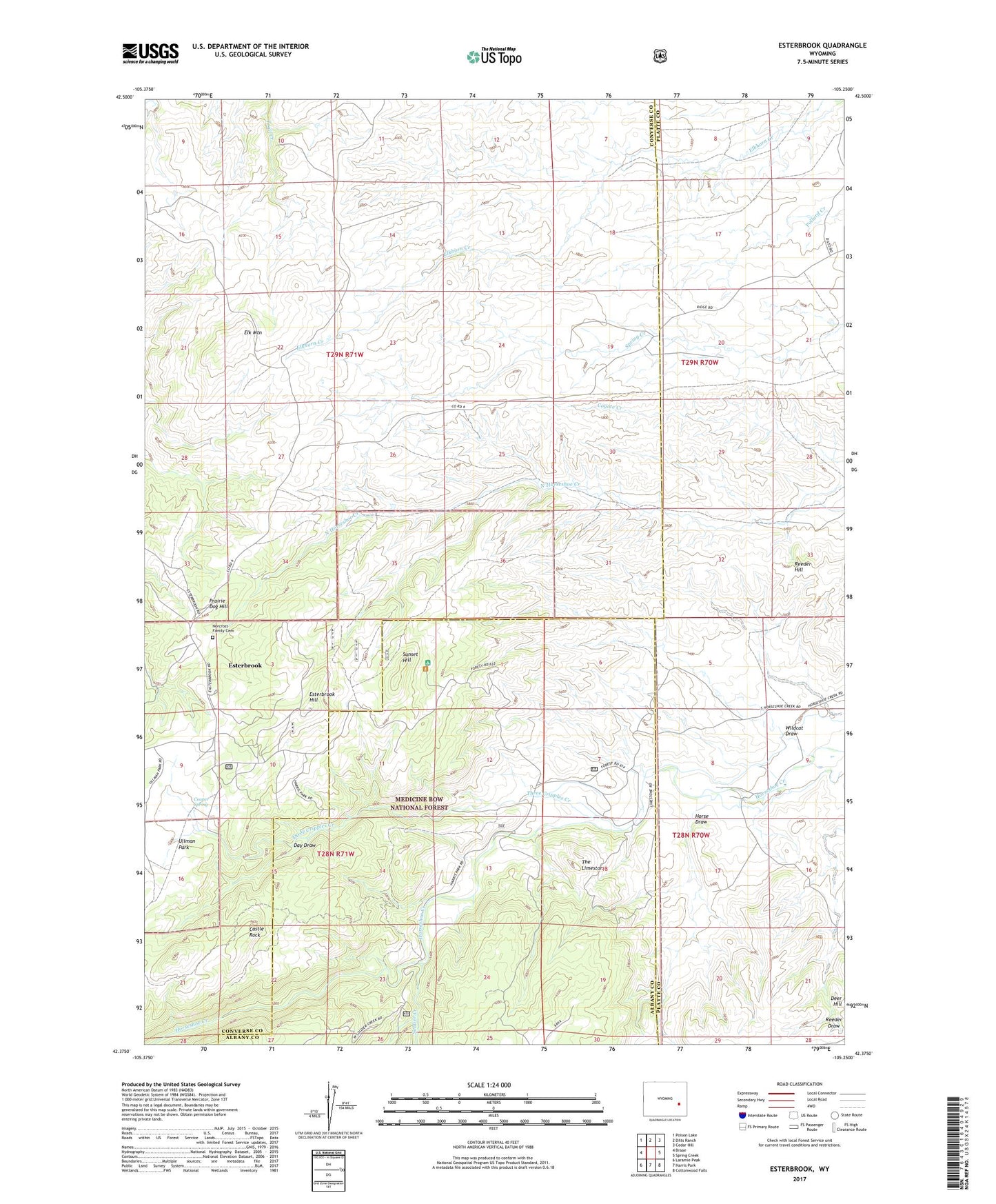 Esterbrook Wyoming US Topo Map Image