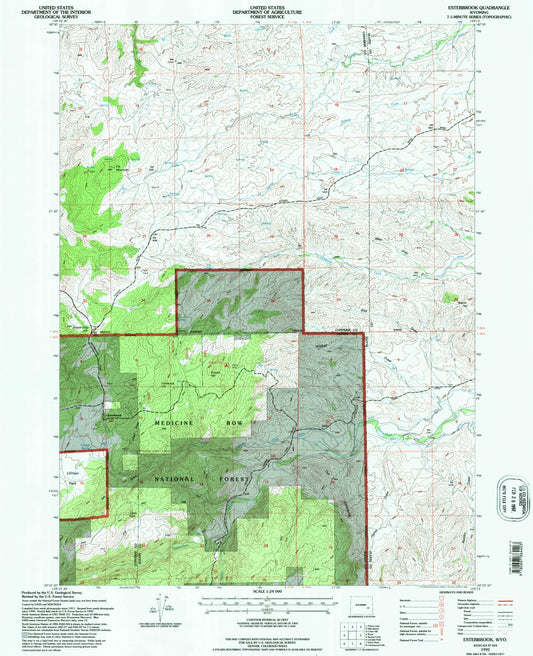 Classic USGS Esterbrook Wyoming 7.5'x7.5' Topo Map Image