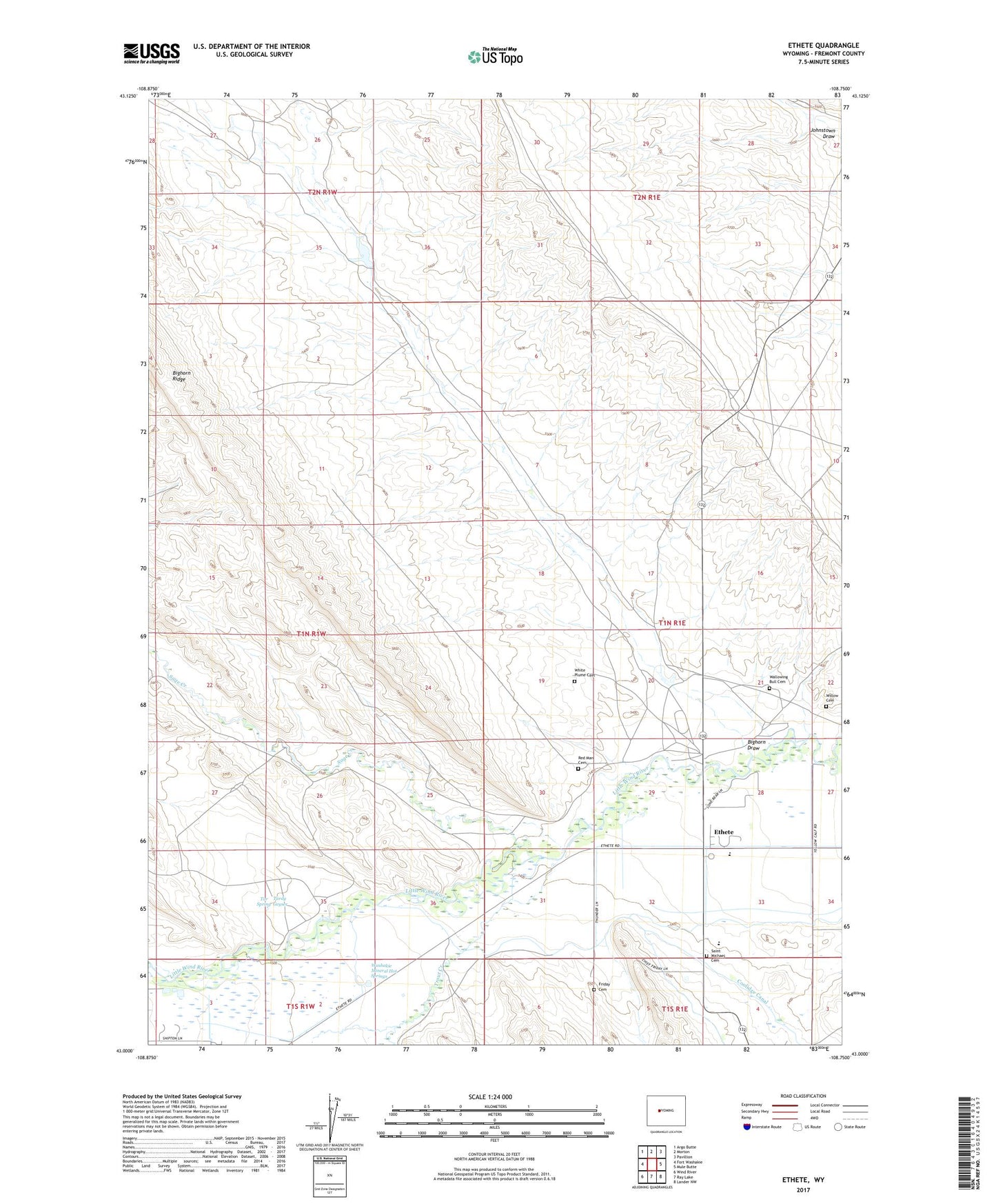 Ethete Wyoming US Topo Map Image