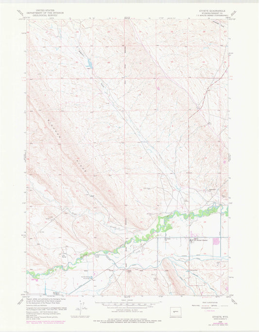 Classic USGS Ethete Wyoming 7.5'x7.5' Topo Map Image