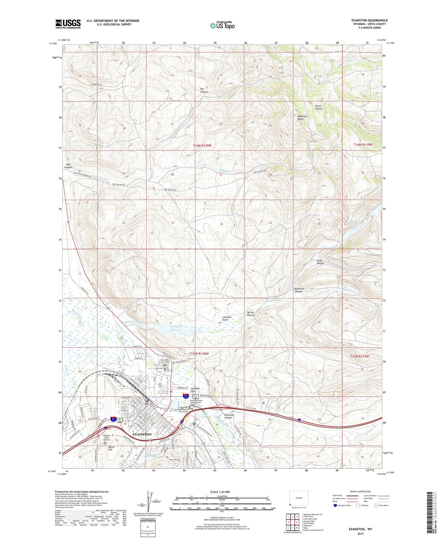 Evanston Wyoming US Topo Map Image