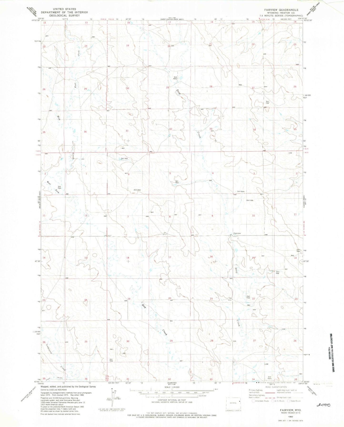 Classic USGS Fairview Wyoming 7.5'x7.5' Topo Map Image