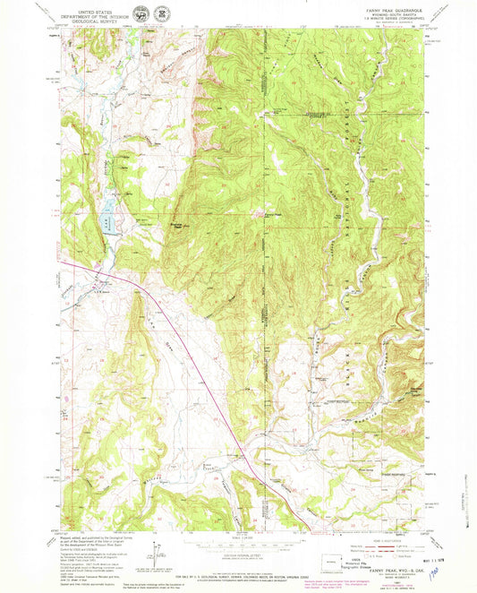 Classic USGS Fanny Peak Wyoming 7.5'x7.5' Topo Map Image