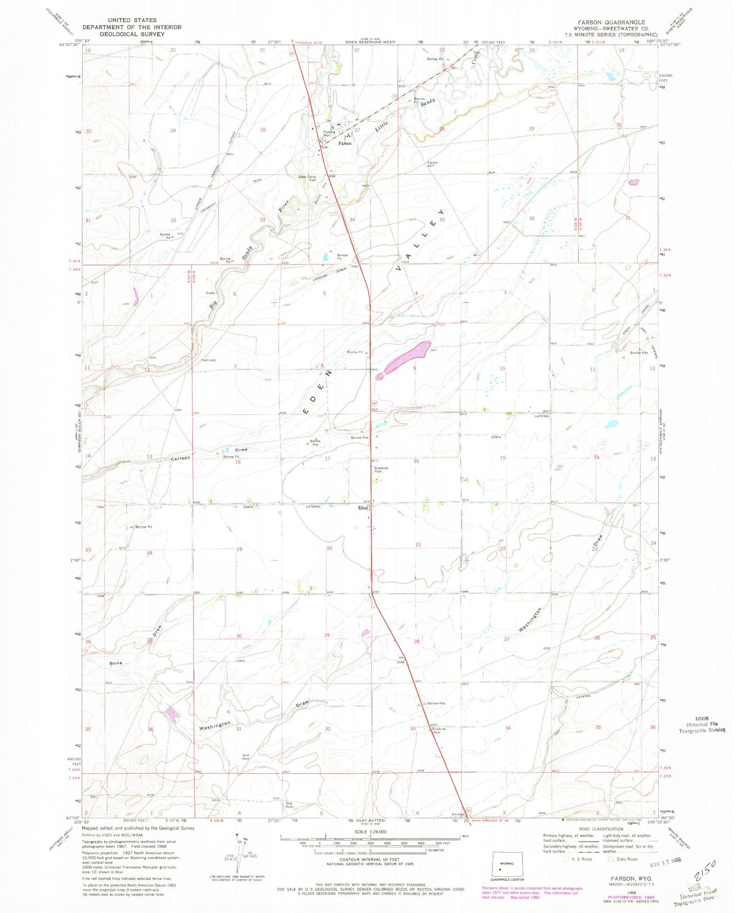 Classic USGS Farson Wyoming 7.5'x7.5' Topo Map Image