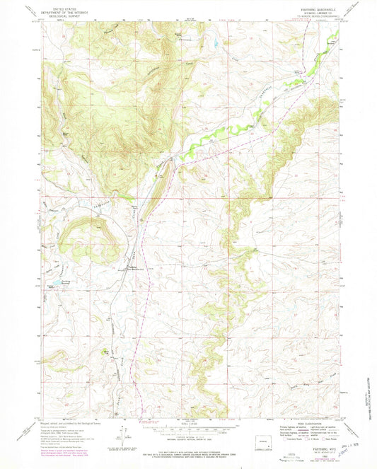 Classic USGS Farthing Wyoming 7.5'x7.5' Topo Map Image