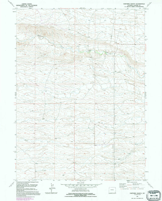 Classic USGS Farthing Ranch Wyoming 7.5'x7.5' Topo Map Image