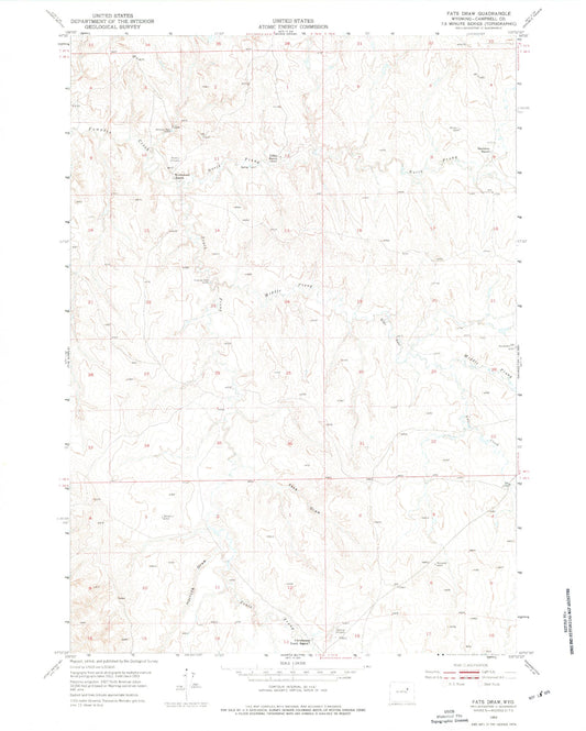 Classic USGS Fats Draw Wyoming 7.5'x7.5' Topo Map Image