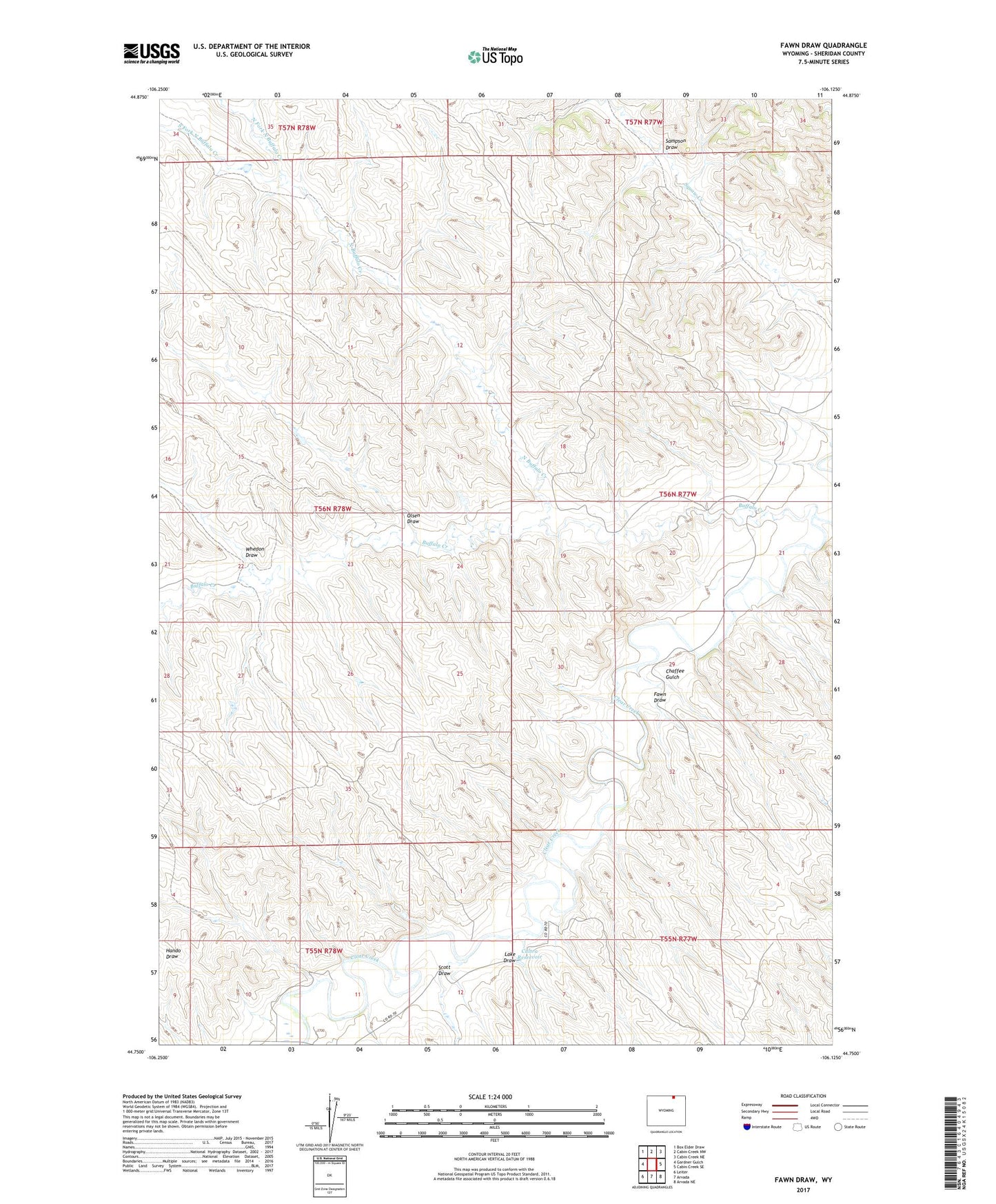 Fawn Draw Wyoming US Topo Map Image