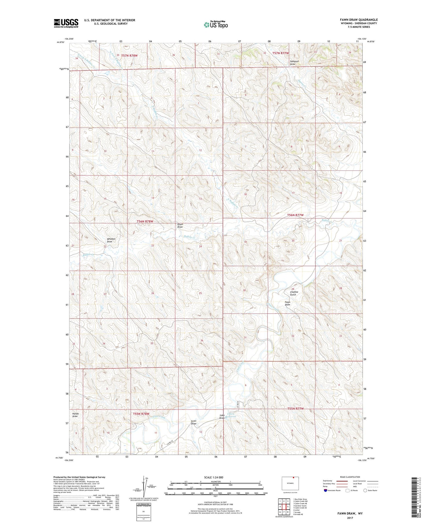 Fawn Draw Wyoming US Topo Map Image