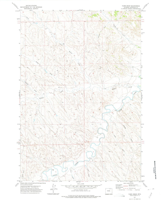 Classic USGS Fawn Draw Wyoming 7.5'x7.5' Topo Map Image
