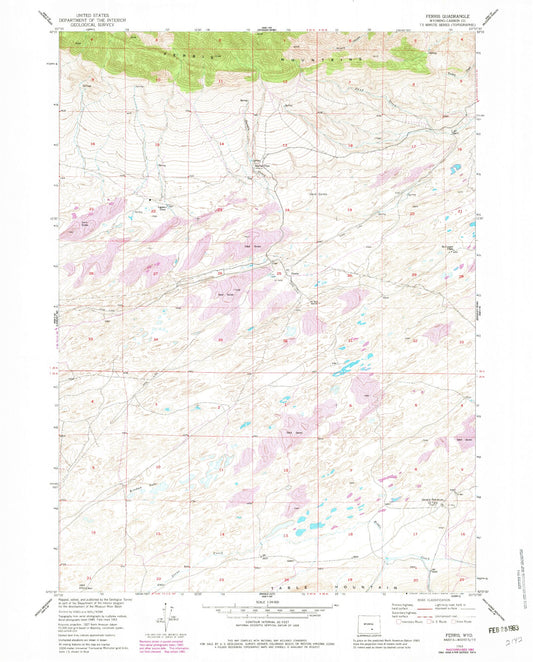 Classic USGS Ferris Wyoming 7.5'x7.5' Topo Map Image