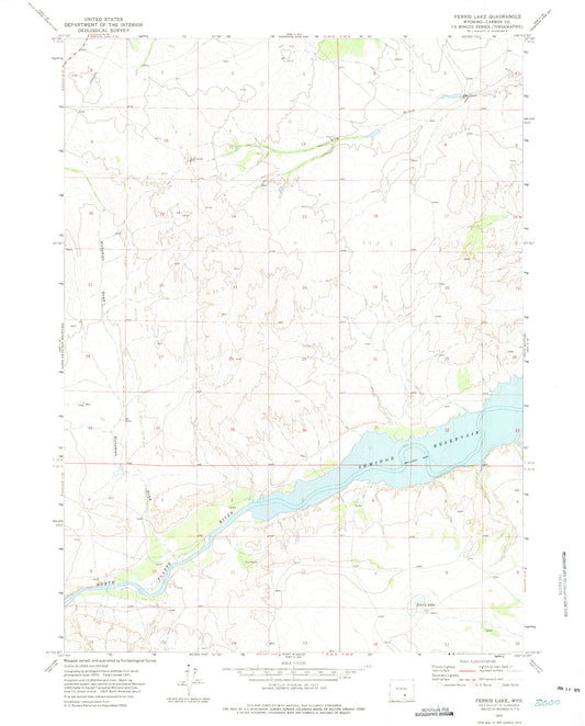Classic USGS Ferris Lake Wyoming 7.5'x7.5' Topo Map Image