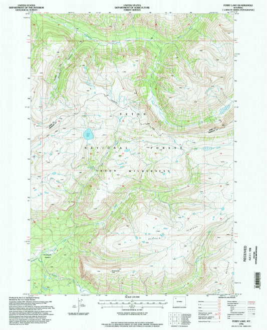 Classic USGS Ferry Lake Wyoming 7.5'x7.5' Topo Map Image