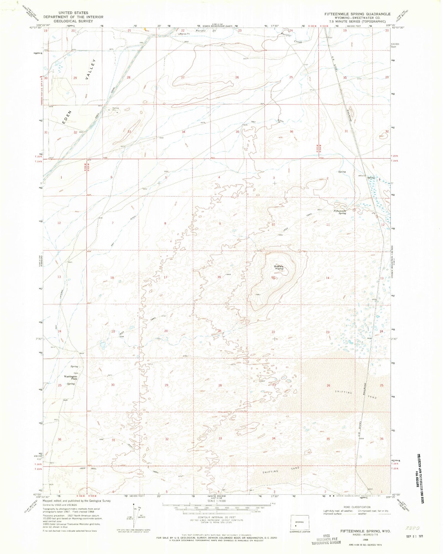 Classic USGS Fifteenmile Spring Wyoming 7.5'x7.5' Topo Map Image