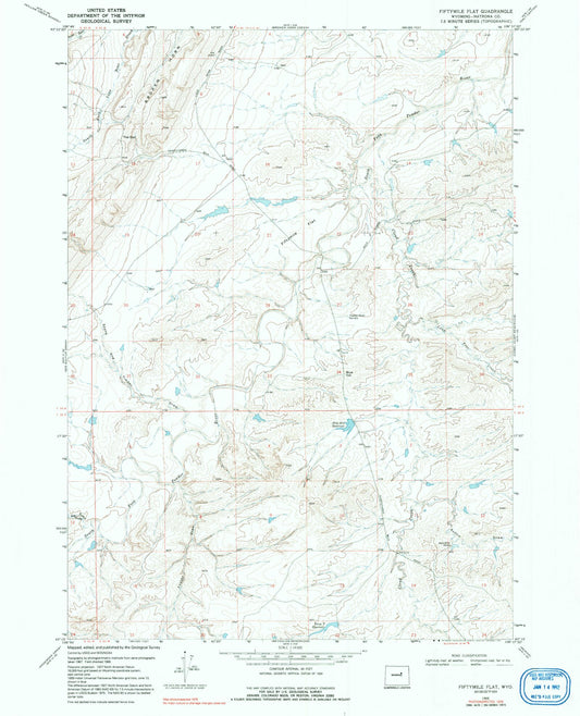 Classic USGS Fiftymile Flat Wyoming 7.5'x7.5' Topo Map Image