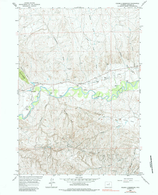 Classic USGS Figure 8 Reservoir Wyoming 7.5'x7.5' Topo Map Image