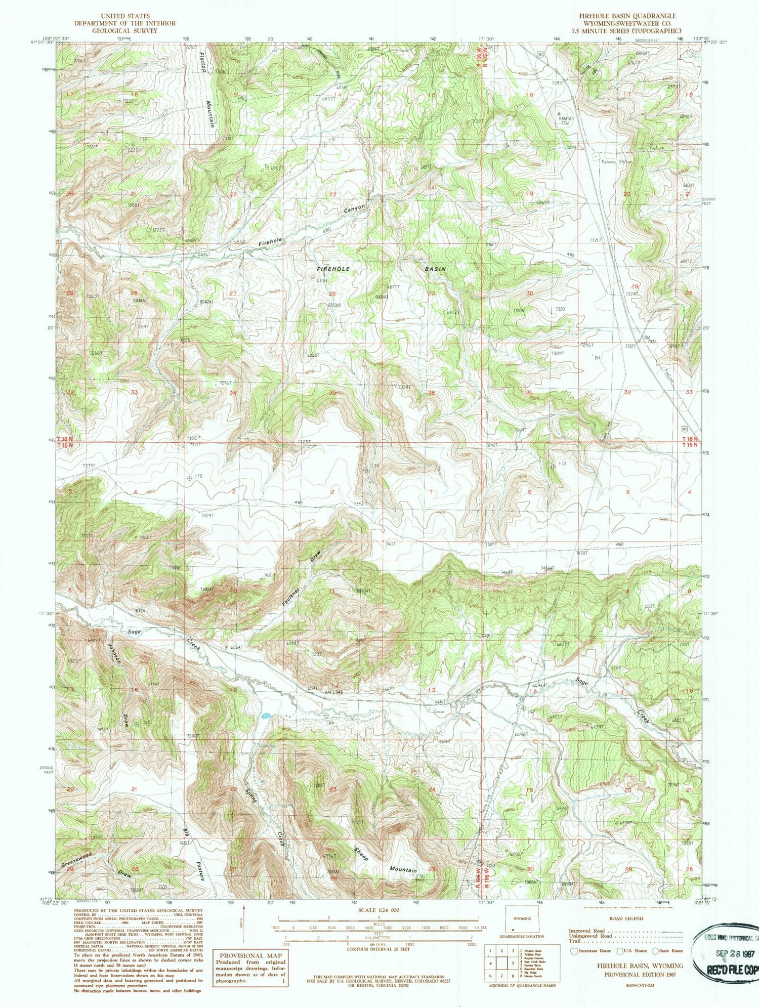 Classic USGS Firehole Basin Wyoming 7.5'x7.5' Topo Map Image
