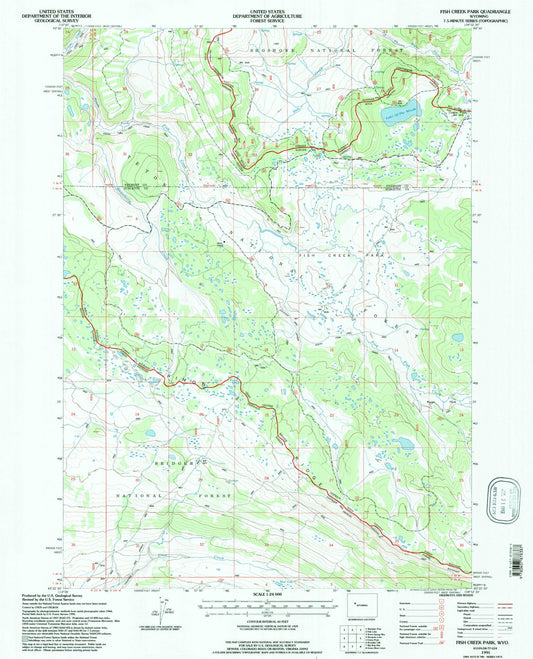 Classic USGS Fish Creek Park Wyoming 7.5'x7.5' Topo Map Image