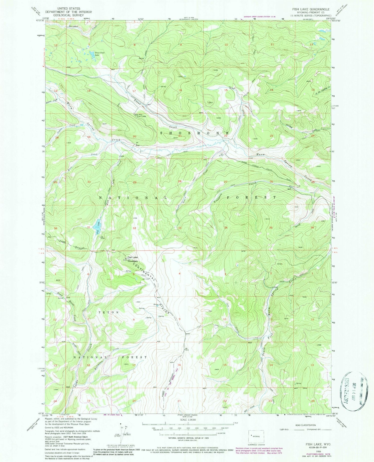 Classic USGS Fish Lake Wyoming 7.5'x7.5' Topo Map Image