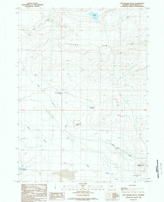 Classic USGS Five Fingers Butte Wyoming 7.5'x7.5' Topo Map Image