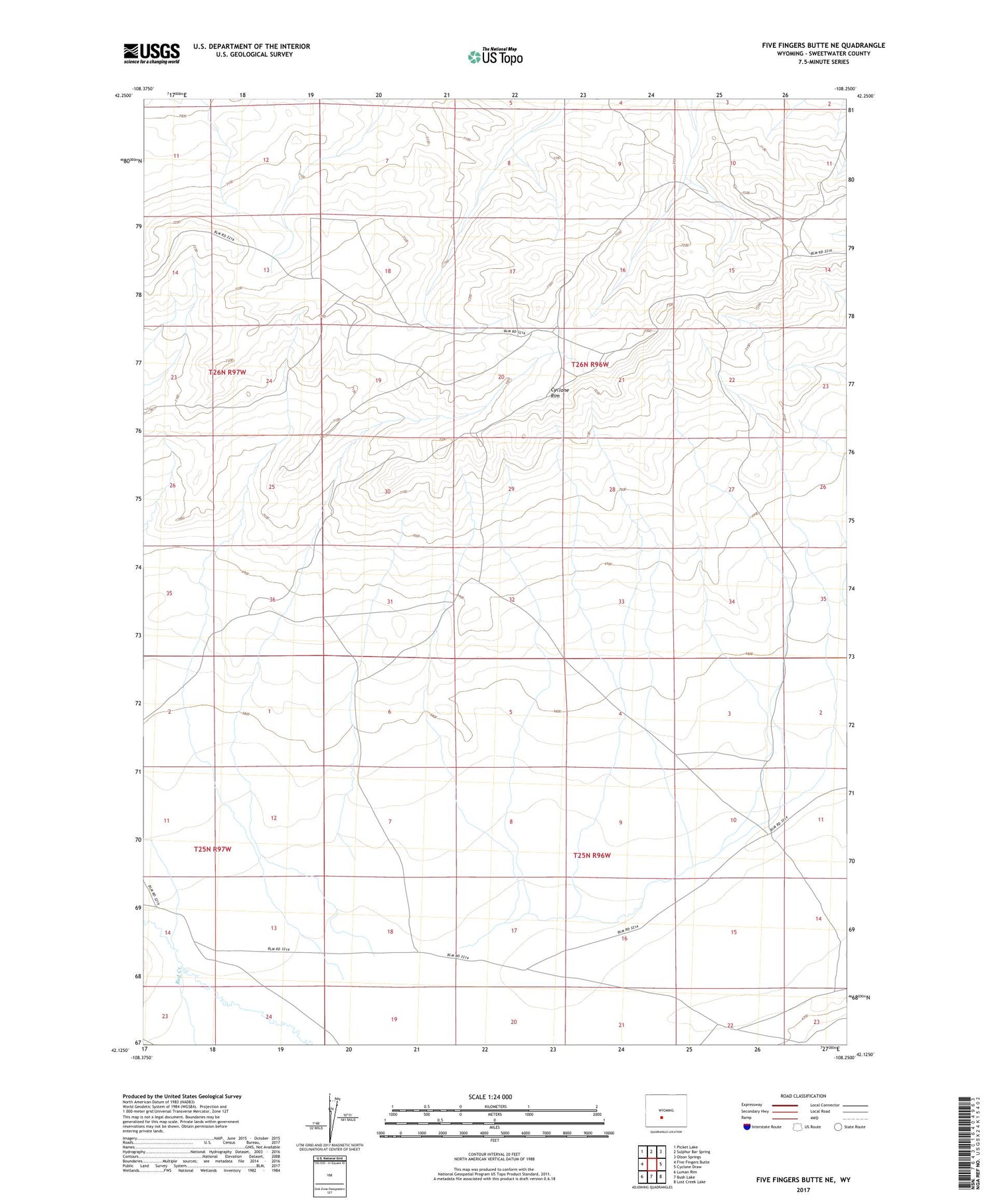 Five Fingers Butte NE Wyoming US Topo Map Image