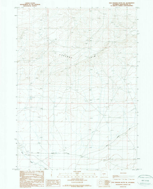 Classic USGS Five Fingers Butte NE Wyoming 7.5'x7.5' Topo Map Image