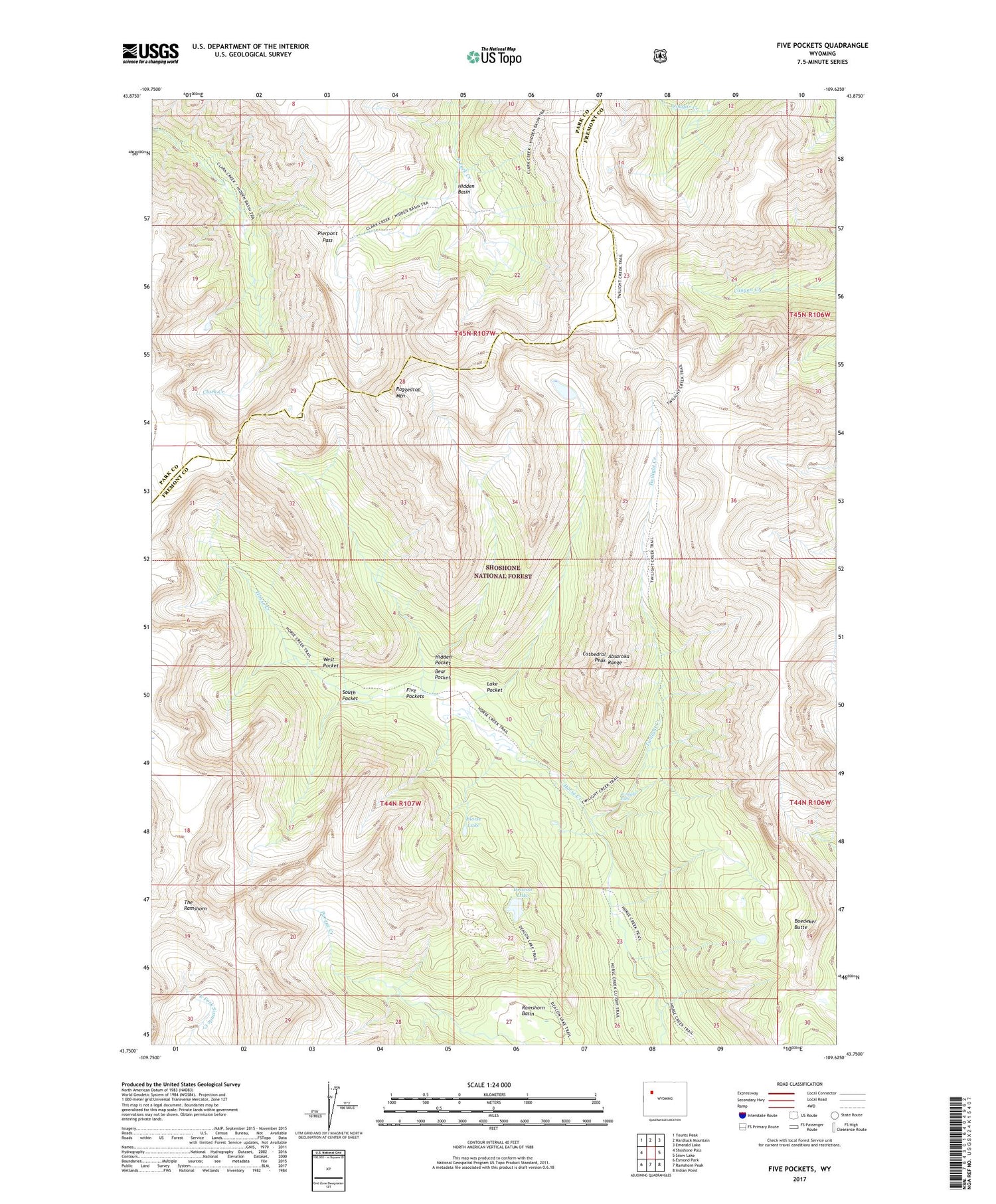 Five Pockets Wyoming US Topo Map Image