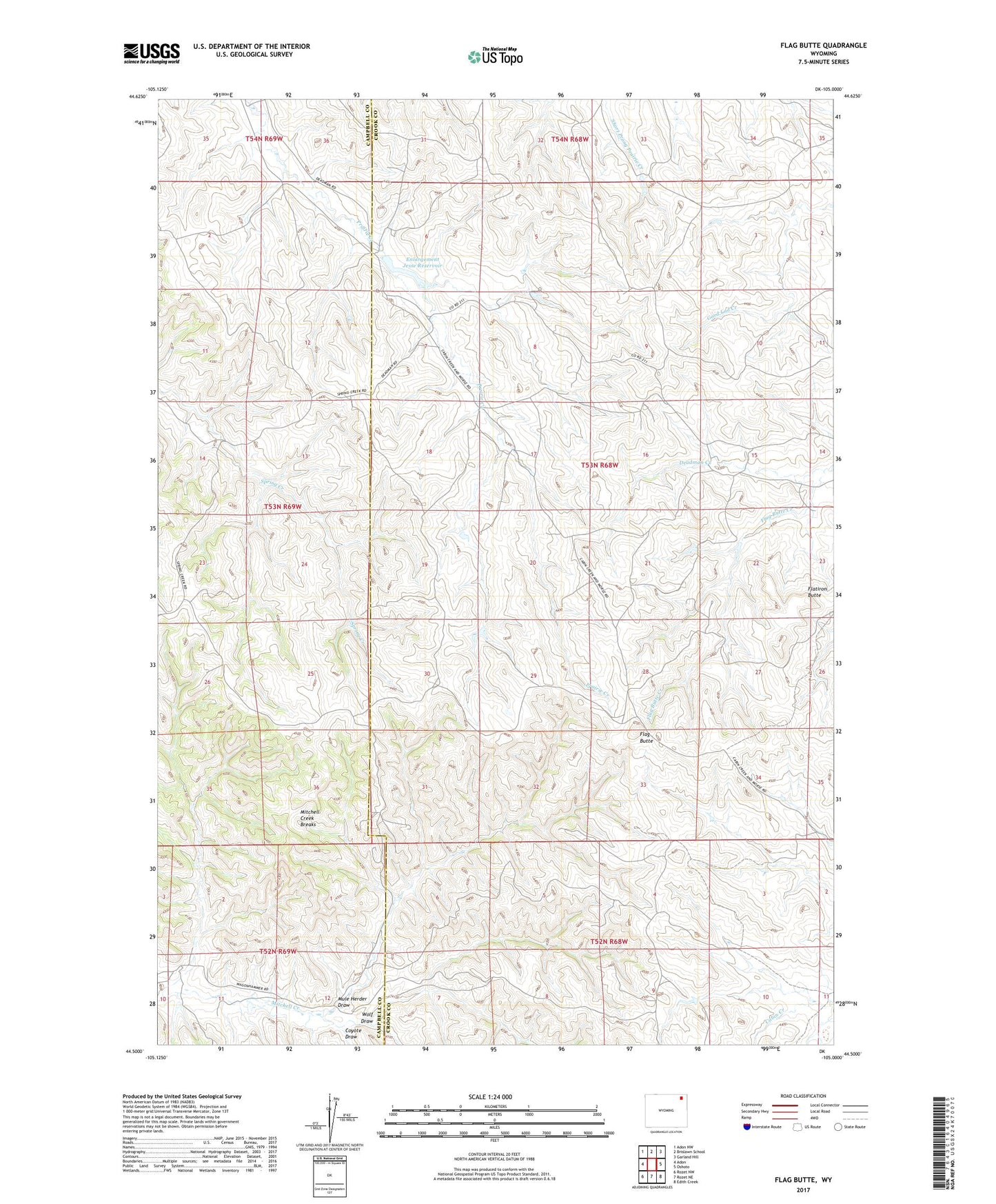 Flag Butte Wyoming US Topo Map Image