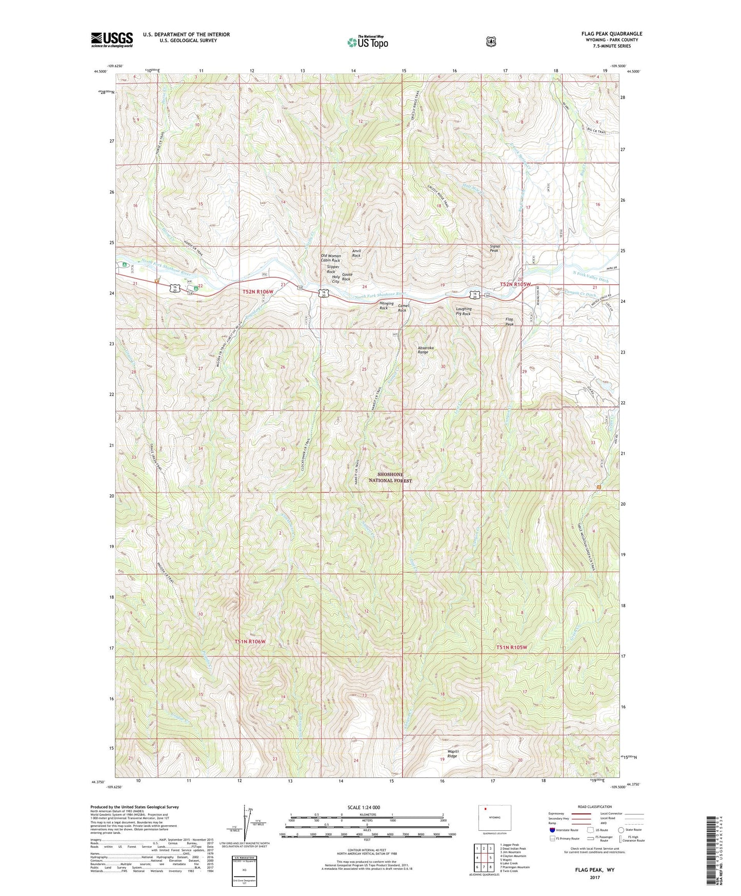 Flag Peak Wyoming US Topo Map Image