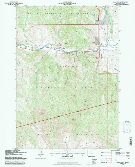 Classic USGS Flag Peak Wyoming 7.5'x7.5' Topo Map Image